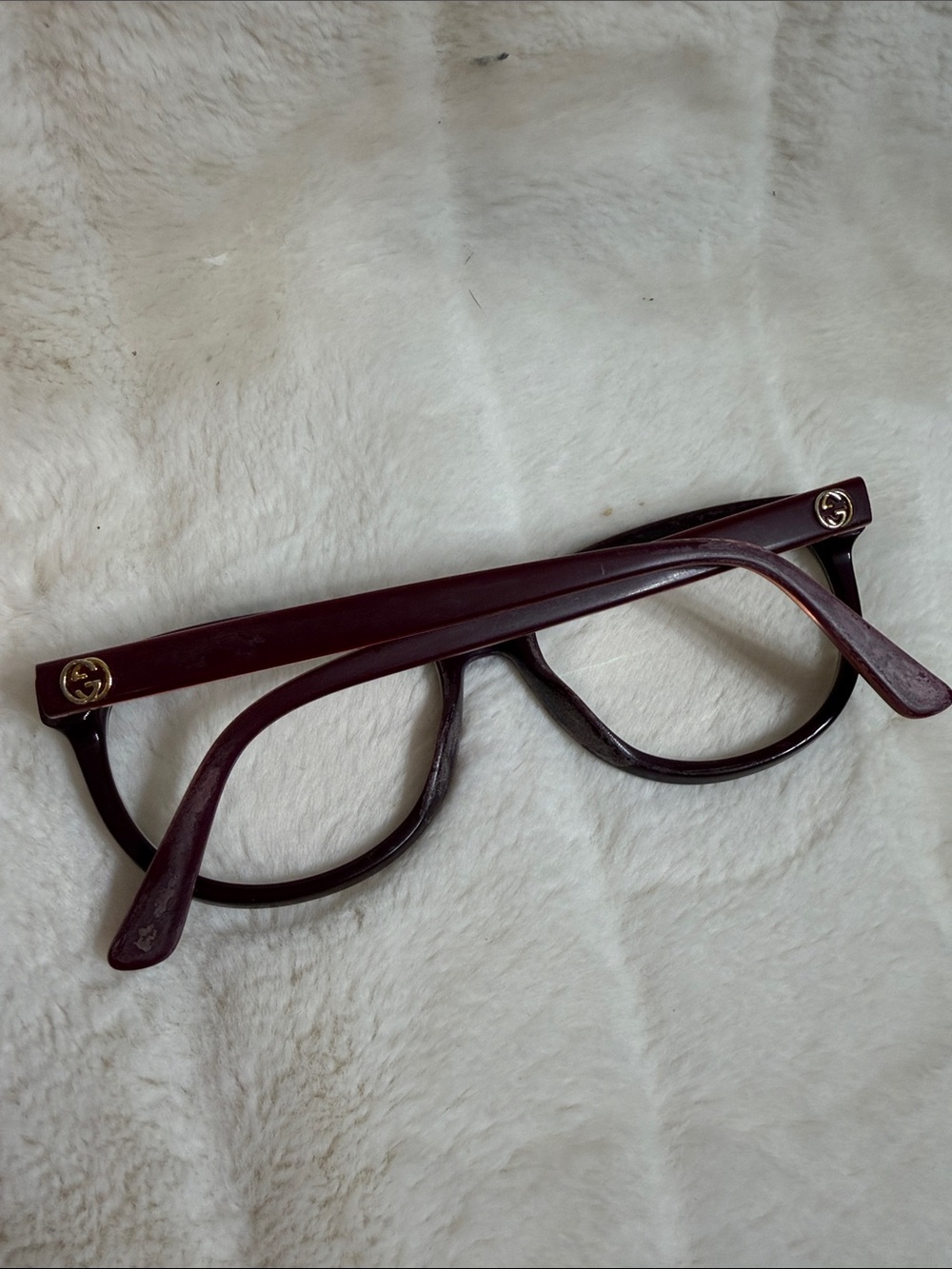 Women's Gucci Burgundy Cat-Eye Glasses with Gold Temples